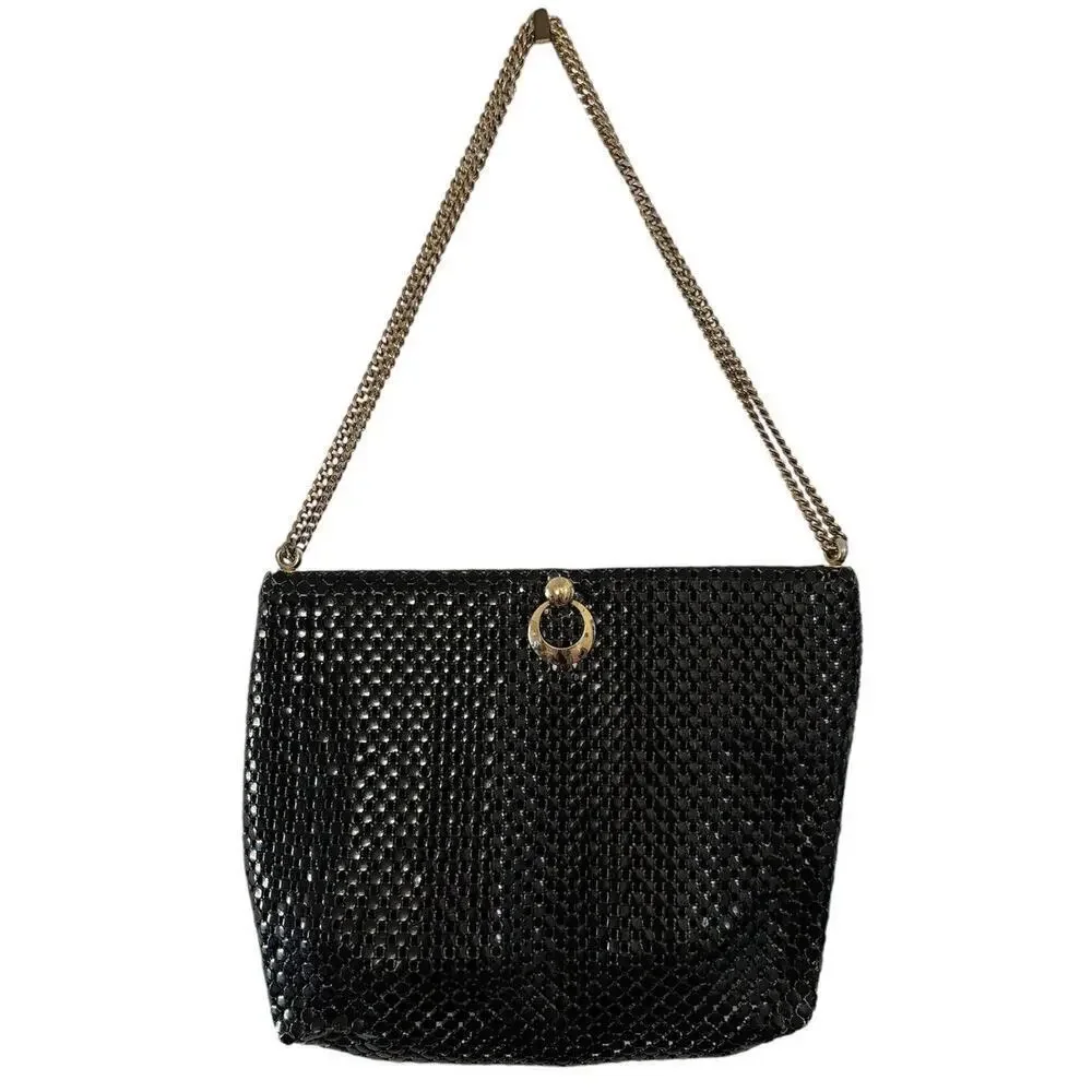 Vintage 1960s Whiting & Davis Black Metal Mesh Evening Crossbody Shoulder Bag